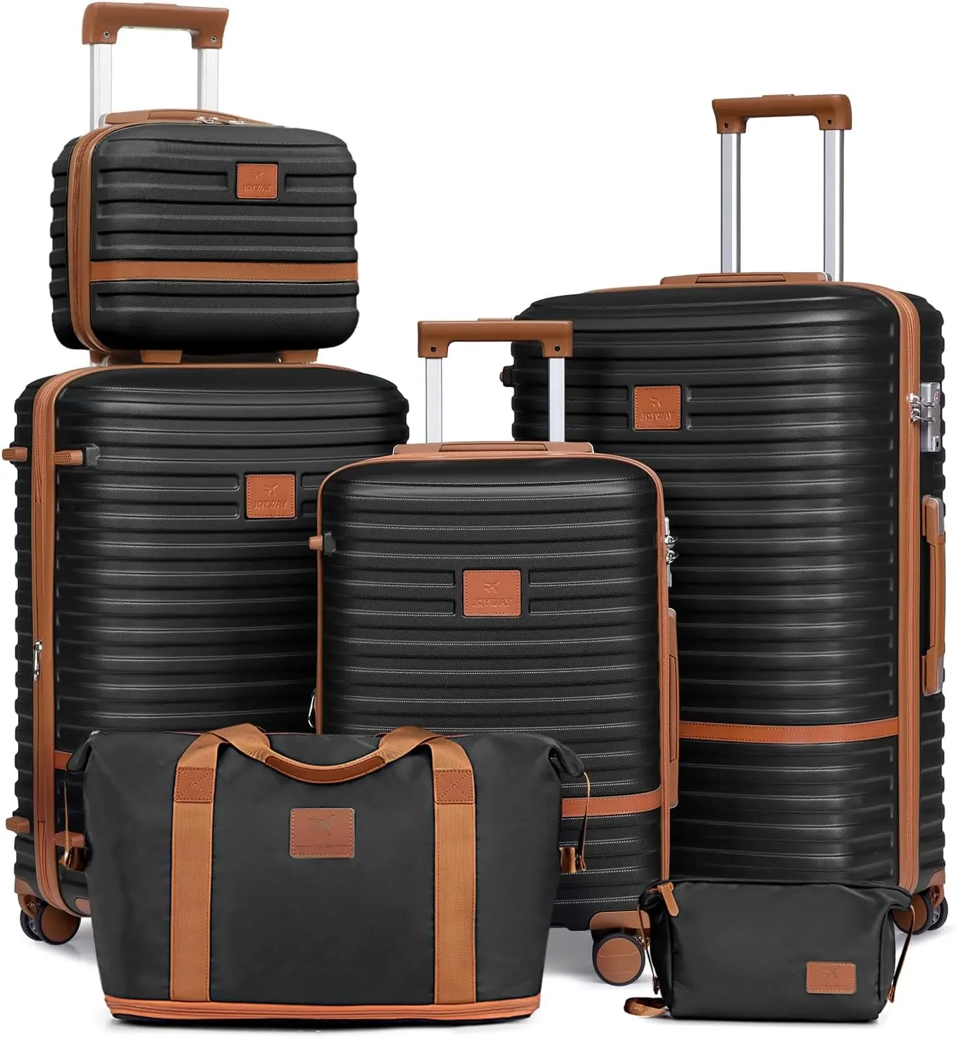 

3-Piece Expandable Hardside Luggage Set with Spinner Wheels and TSA Lock, Black Brown (13/20/24/28)