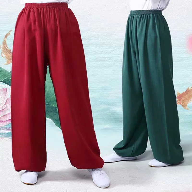 Cotton Linen Tai Chi Pants Women Men Lantern Breathable Martial Arts Pants Yoga Taekwondo Boxing Karate Jeet Kune Do Trousers