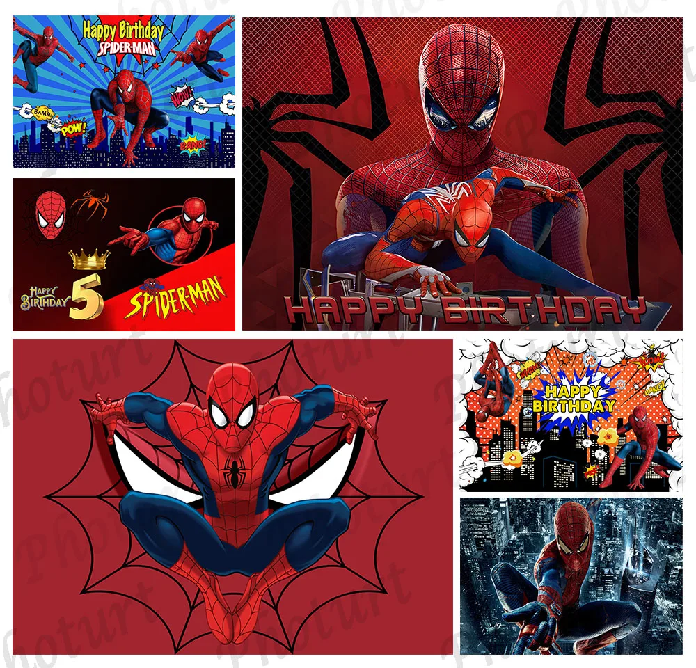 ディズニー-スーパーヒーロースパイダーマン,写真の背景,男の子の誕生日パーティーの背景,スパイダーマン,ビニールフォトブースの小道具