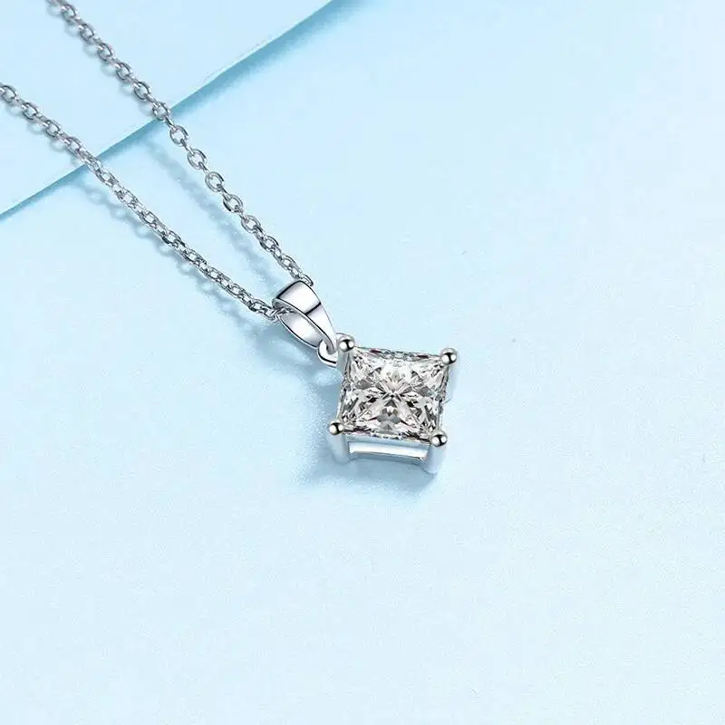 JoiasHome 1CT Princess Cut Moissanit-Halskette S925 Sterling Silber Funkelnder Anhänger für Frauen Luxus-Edelschmuck – Detail 10