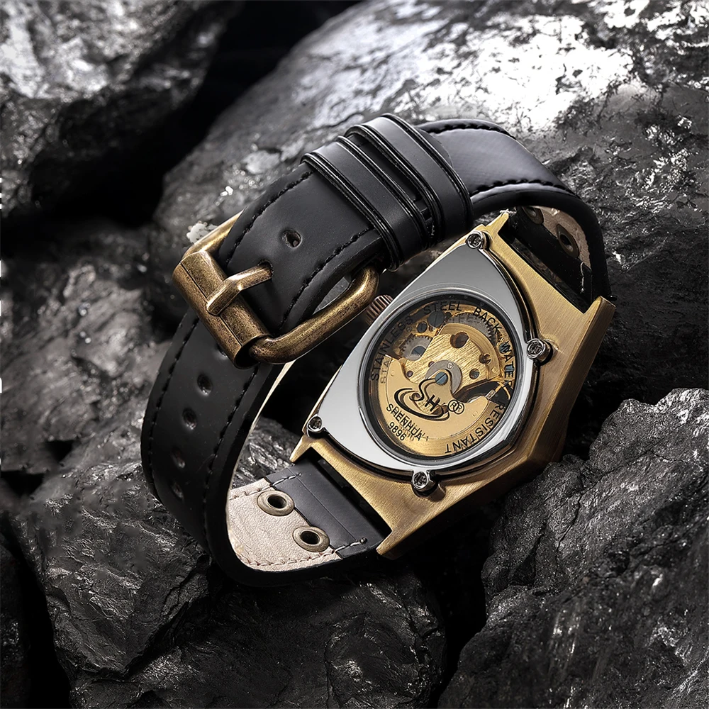 Fashionable and personalized hollow triangular dial antique copper luminous retro punk fully automatic mechanical men's watch