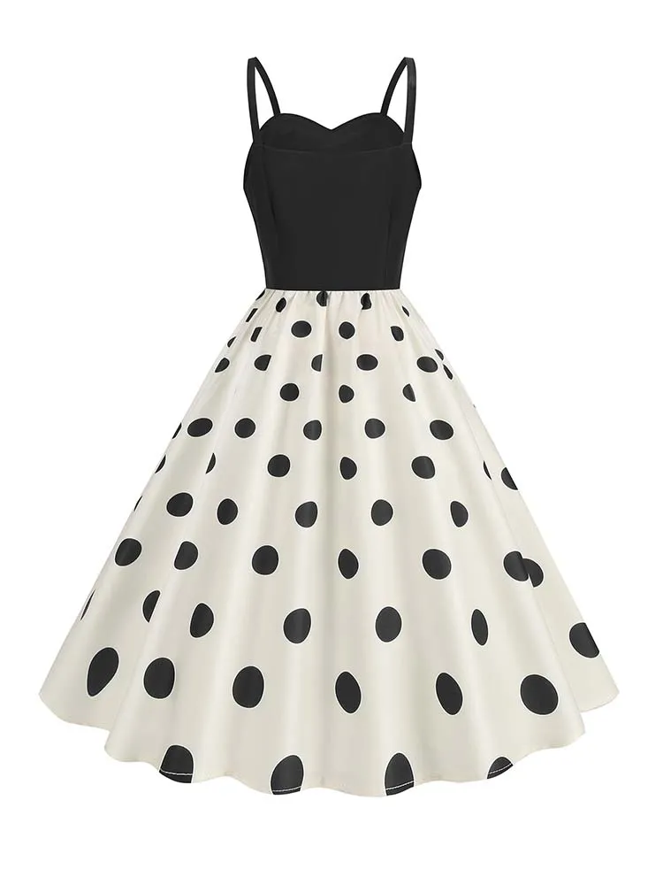 فستان نسائي بدون أكمام بحمالات رفيعة بطباعة منقطة ، خمسات عتيقة ، فستان حفلات بخط ، الصيف #2