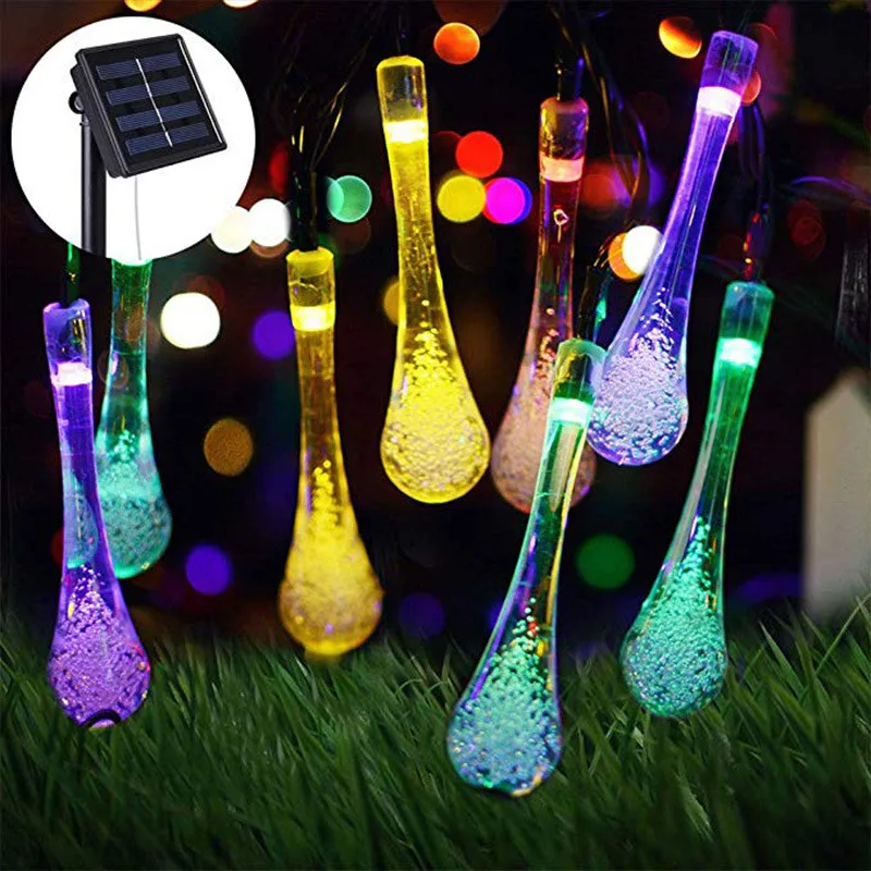 Tirvose 20/30/50LED Solar Water Drop Bulb String Lights Outdoor Waterproof Fairy Garden Lights for Christmas Party Patio Decor