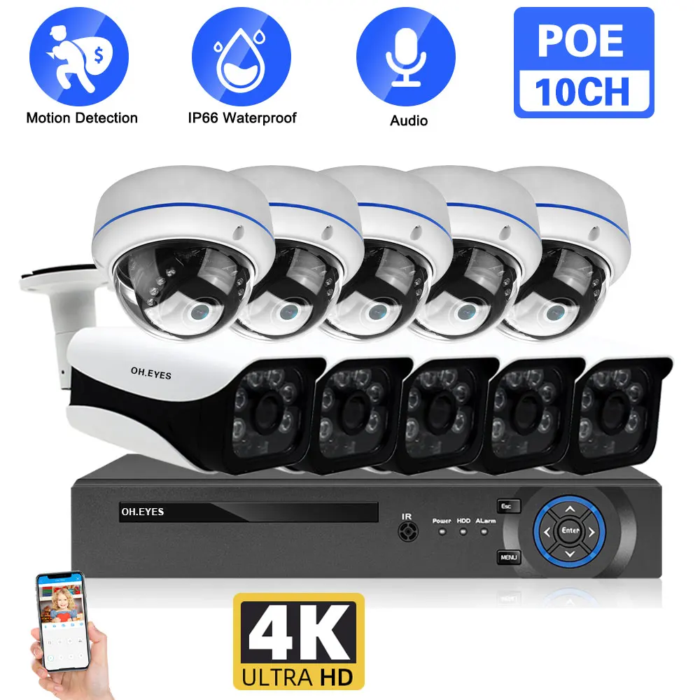 

4K Ultra HD 8MP Home Security Camera System P2P 10CH POE NVR Kit Outdoor Street CCTV IP Camera Video Surveillance System Set 8CH