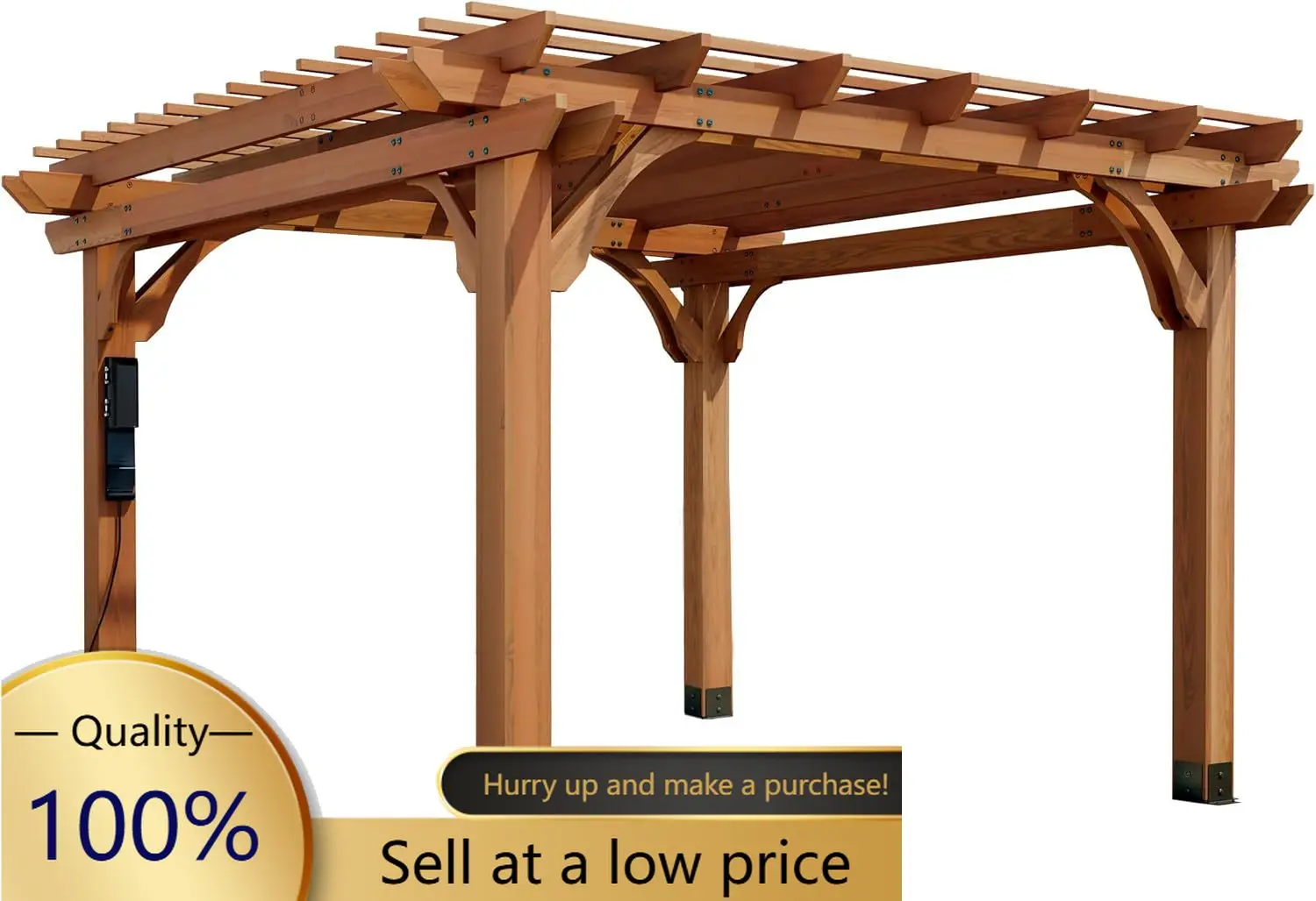 Beaumont 12' x 12' Traditional Cedar Wood Pergola Kit with Trellis Roof, All-Season Durability, High-Wind Rating, PowerPort, Sha