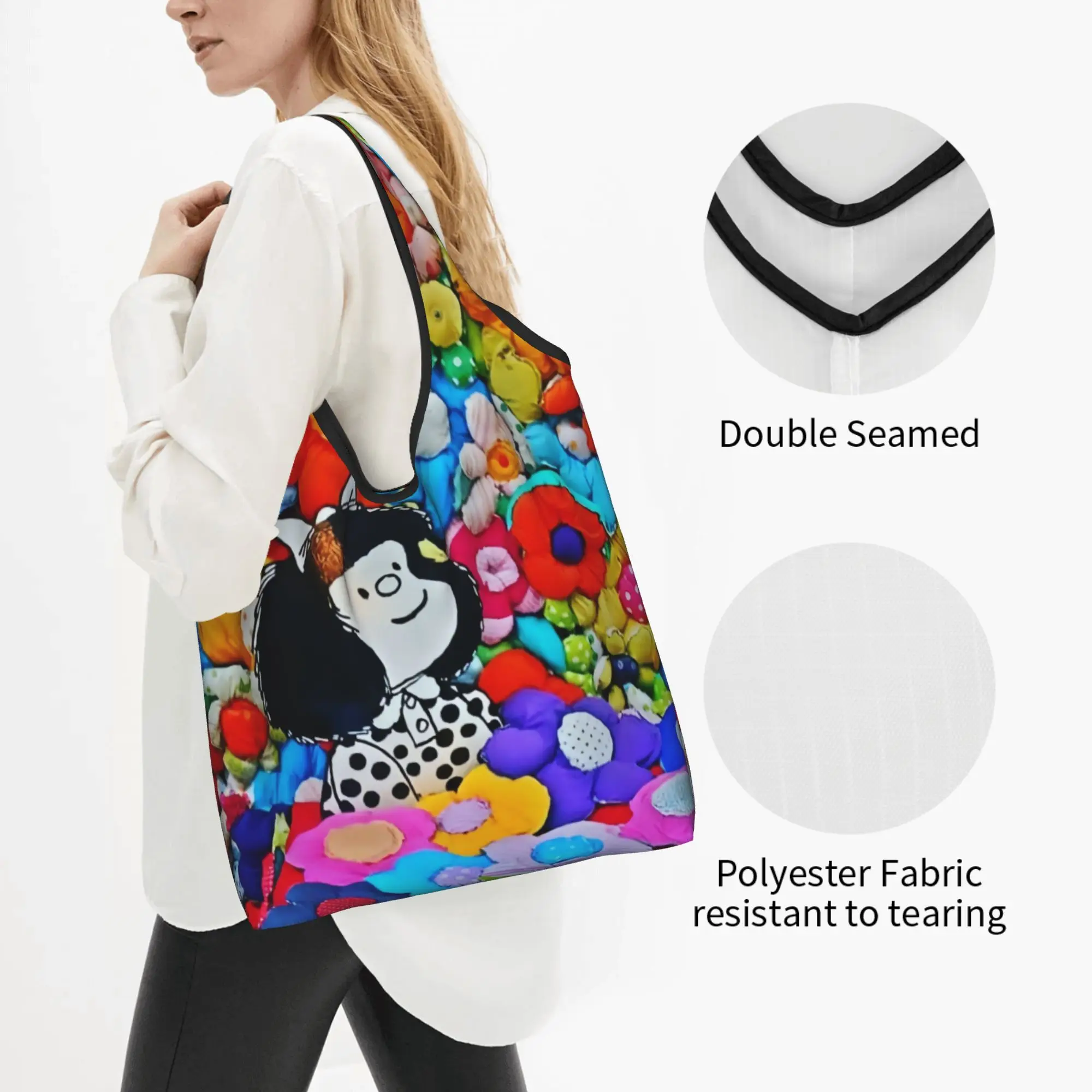 Custom Mafalda Kawaii Vintage Quino Comic Cartoon Mang Anime  Shopping Bags  Portable Big Capacity Grocery  Shopper Tote Bags