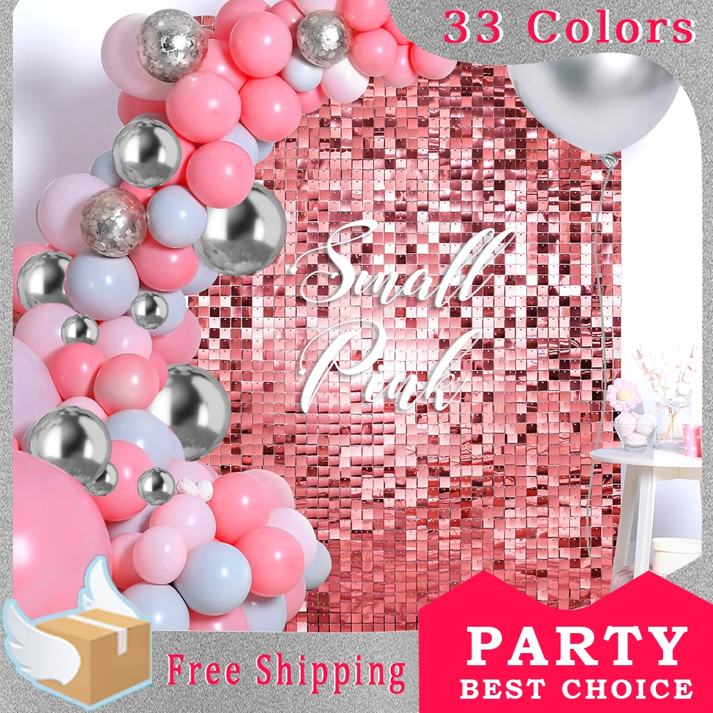 

SmallPink 6-18Pcs Shimmer Wall Backdrop Sequin Panels Square Shimmer Decor Photo For Birthday Wedding Engagement Parties Decor