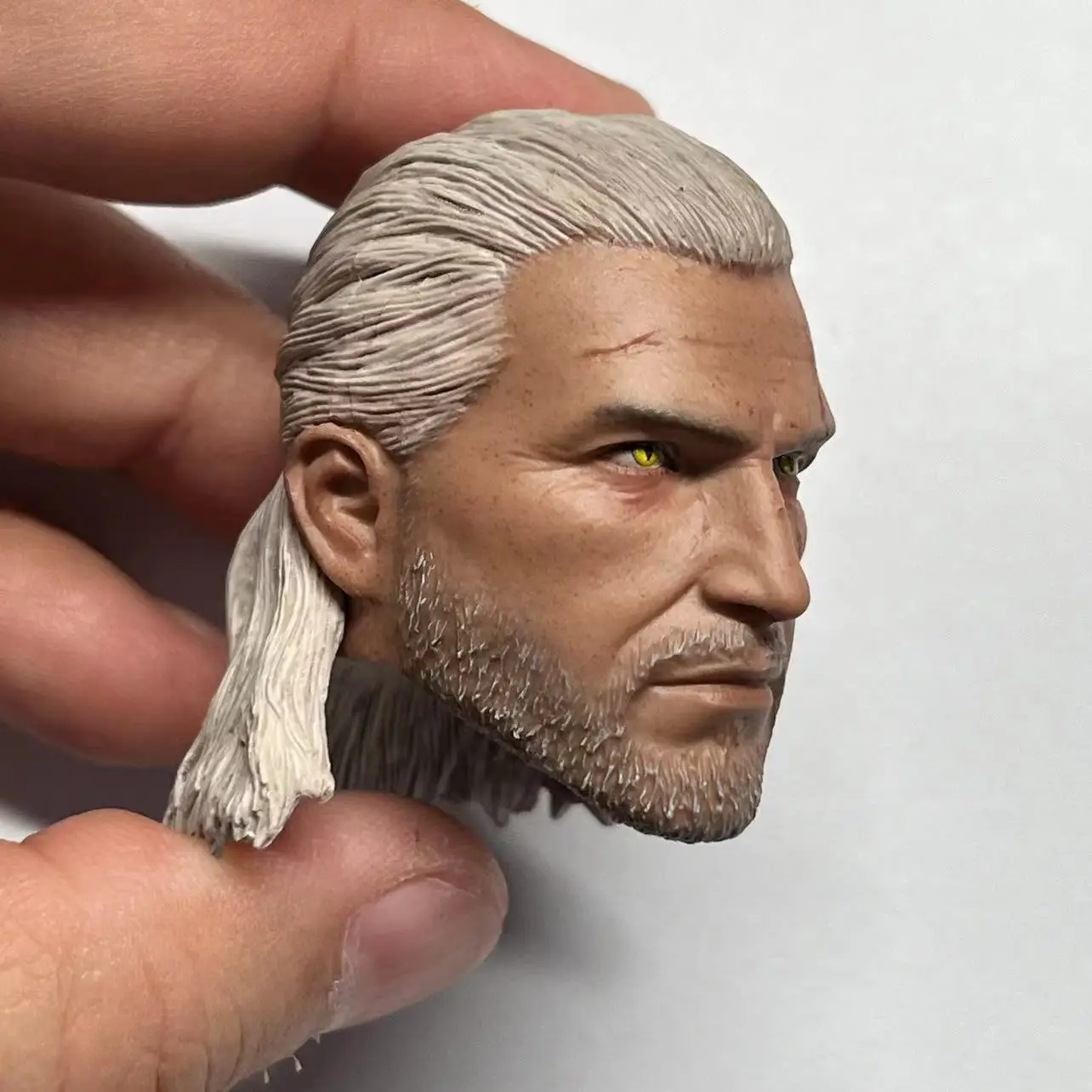 Em estoque 1/6 lobo branco geralt cabeça esculpida pvc cabeça de soldado masculino escultura caber 12 ''figura de ação corpo bonecas