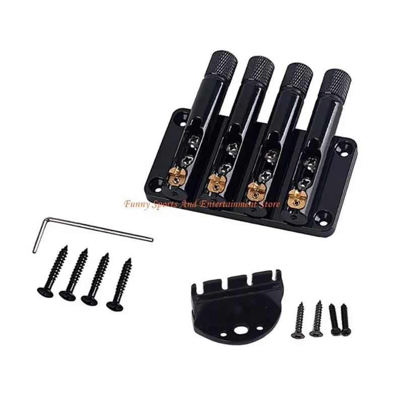 C4DE Exquisite Guitar Saddle Bridge Hardtail with Screws Wrench for 4 String Cigar Box Bass Guitar Replacement Parts Black