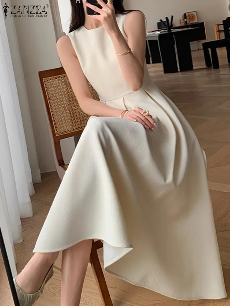 

ZANZEA Women Swing Maxi Vestido Vintage Sleeveless Pleated Dress Korean Fashion A-line Tank Sundress 2024 Summer Party Long Robe