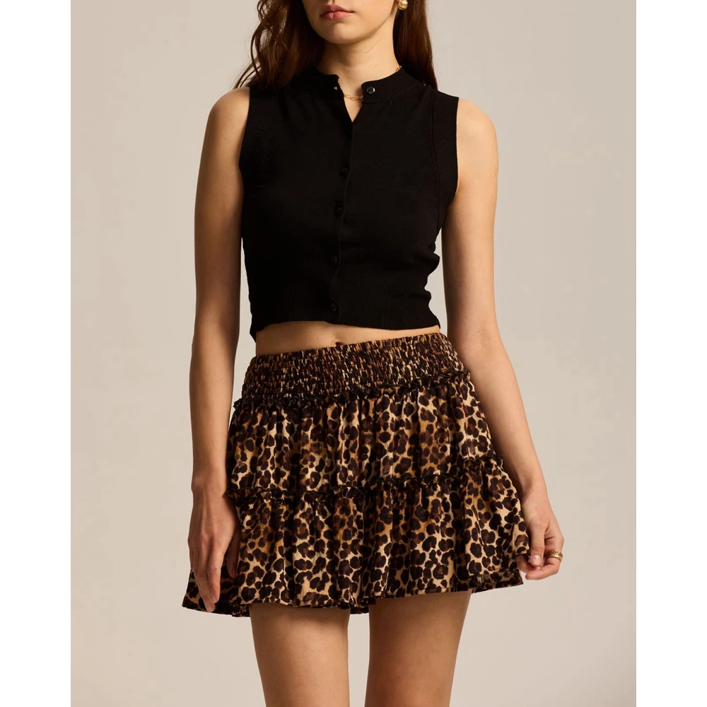 2025 Leopard Print High Waist Elastic Skirt with Built-in Shorts Mini Skirt Women's Fashion High Quality Shirred Skirt Pants