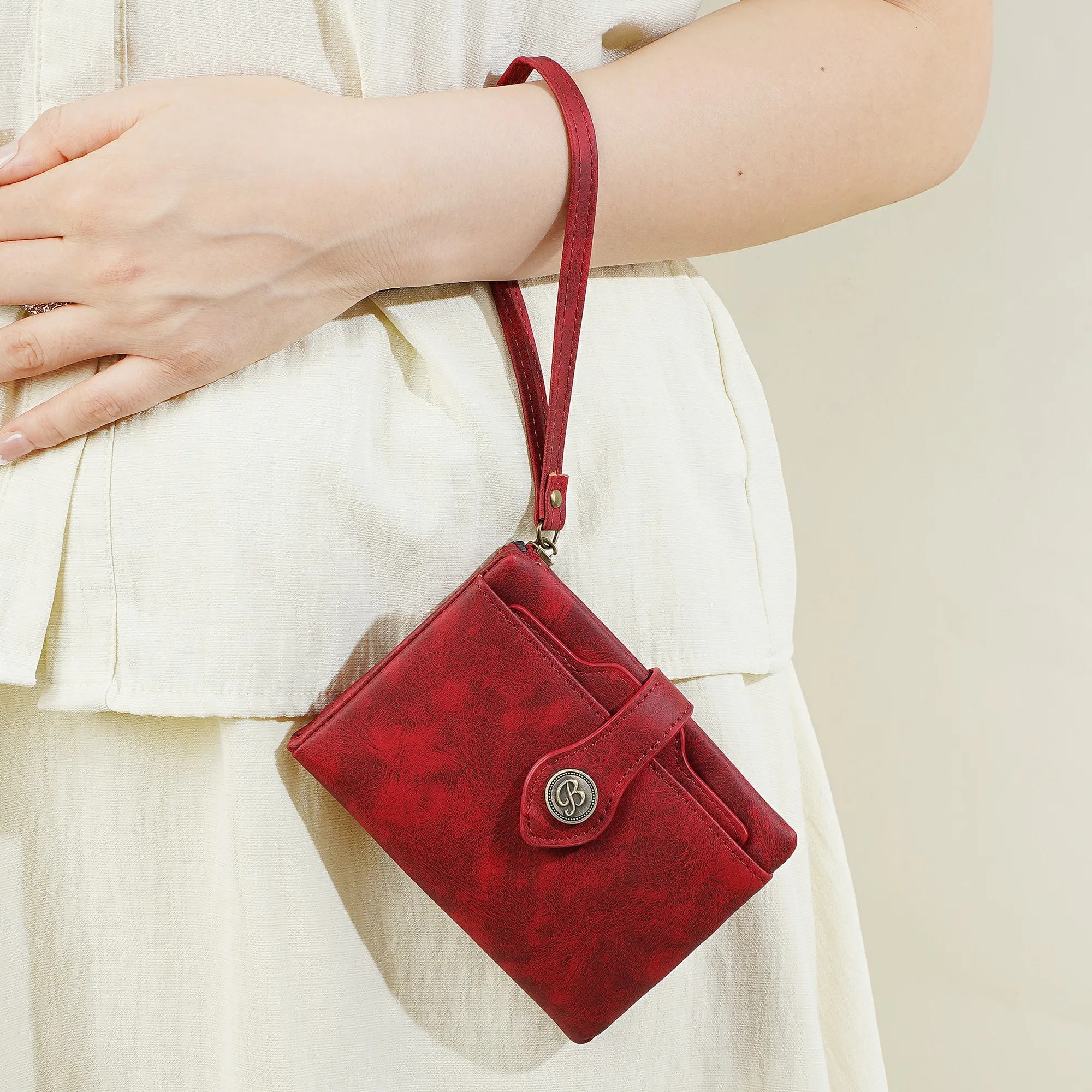 1 Stück - Baellerry Damen Vintage PU-Leder Kurzbörse mit 80% Rabatt, mit Handgelenkschlaufe, 8 Kartenfächern + Ausweisfenster + abnehmbarem Kartenhalter, praktisches Geburtstagsgeschenk für Frauen. – Detail 7