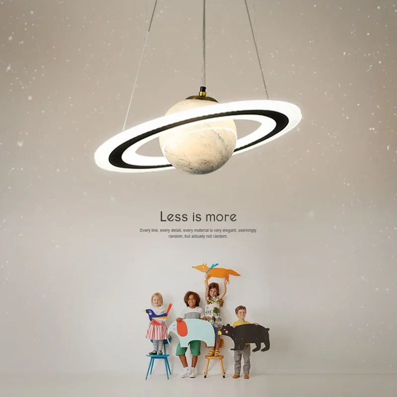 Novelty Planet Pendant Lamp for Kids Children Bedroom Boy Modern Led Hanging Lamp Decoration Lighting Glass Ball Saturn Moon