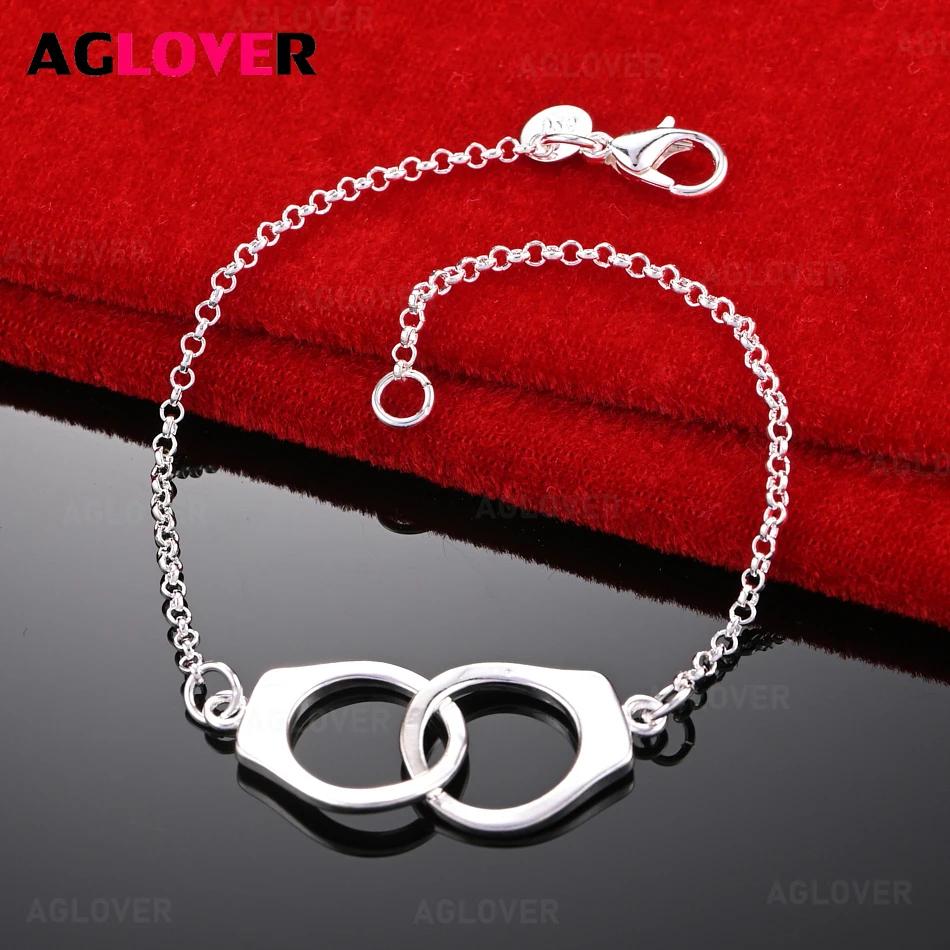 

AGLOVER 925 Sterling Silver Handcuff Pendant Small Ring Bracelet Charm Fashion Wedding Jewelry