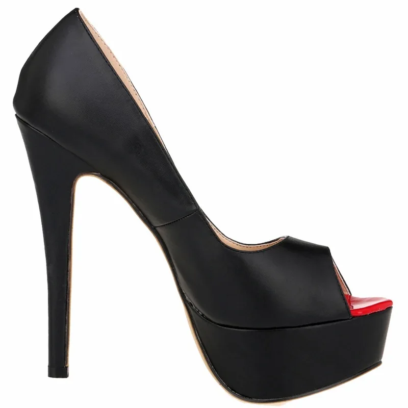 Décolleté da donna di grandi dimensioni 35-42 in pelle opaca con punta aperta piattaforma di moda tacchi alti 14cm scarpe rosso nero donna scarpe da