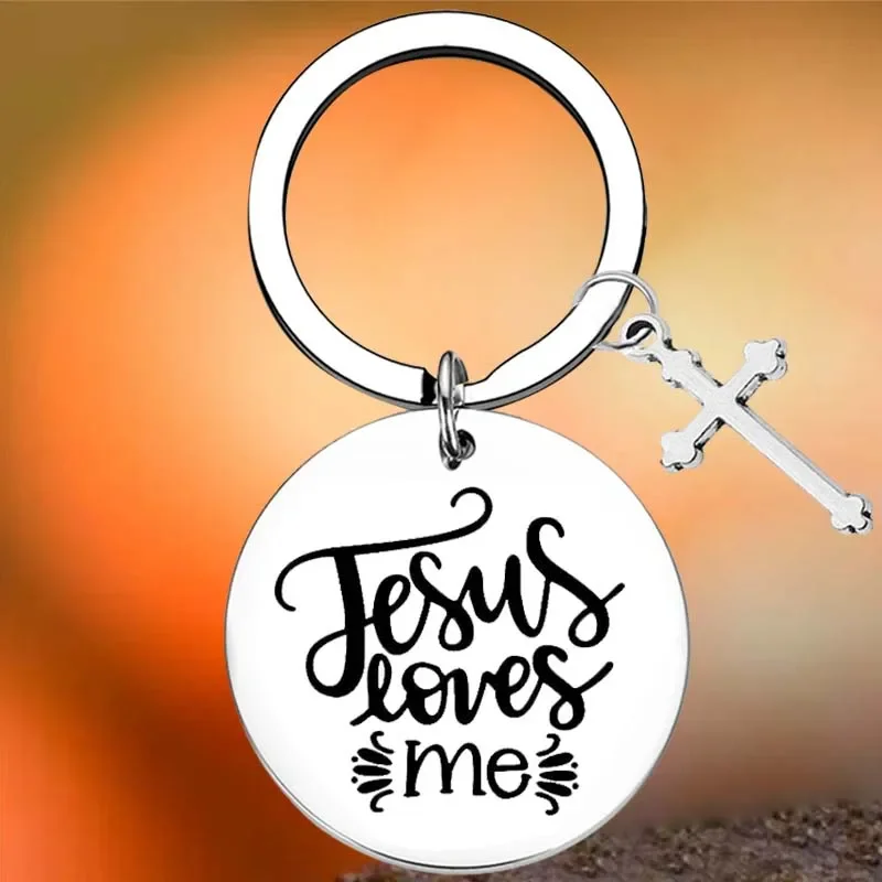 

Hot Faith Cross Key Chain Ring Jesus Loves Me Christian keychains pendant Religious Gifts