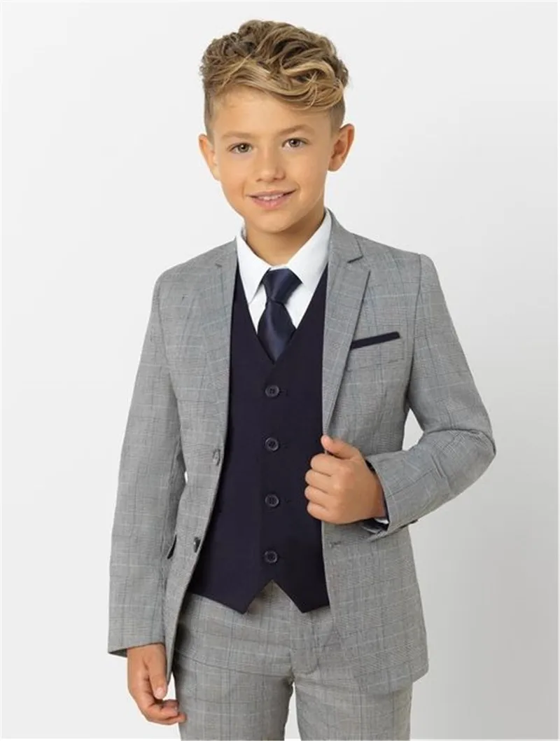 

Grey Boy's Formal Wear Suits For Boy (Jacket+Pants+bowTie+Vest)Notch Lapel Baby Kids Formal Suit Wedding Party Children Tuxedos