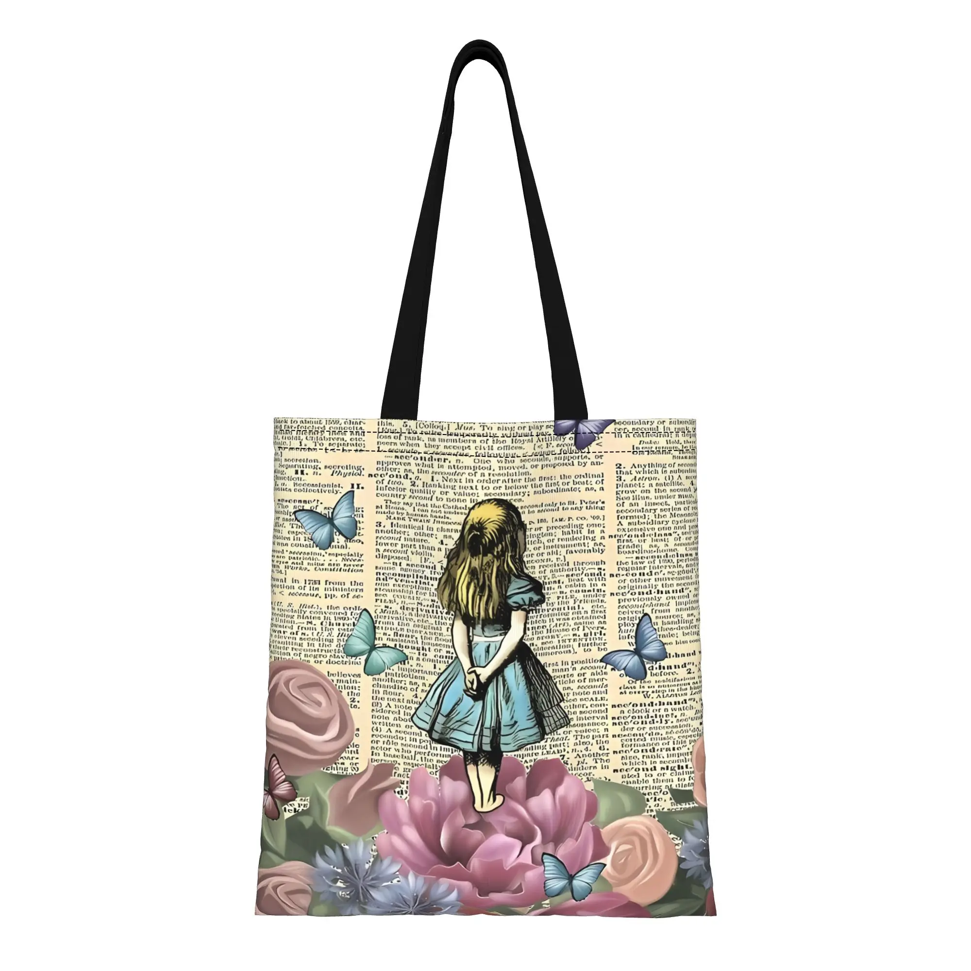 

Сумка-шоппер из холщовой ткани «Сад Алисы в Стране чудес» к началу учебного года, идеально подходит для покупок, женская сумка с верхней ручкой