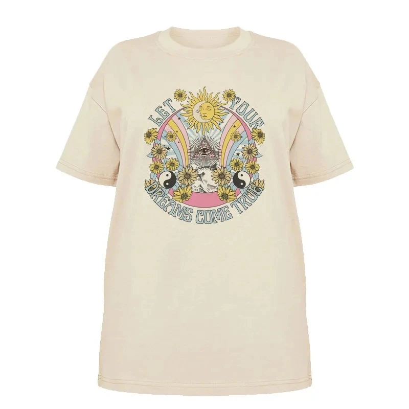 Misztika Mennyei Álom Lesz Igaz Vonalas tshirt Nők évjárat boho Pamut Irdatlan T Ing Hippi retro Esztétikai tops tees