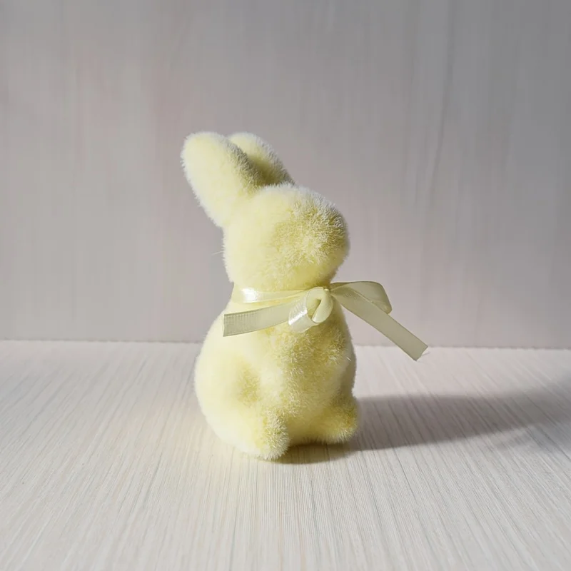 Easter Bunny Decorative Figurines, Flocked Foam Rabbit Ornaments with Bow, for Home and Party Decor, Rabbit Accessories
