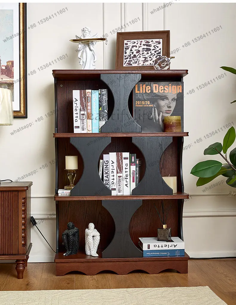 French retro style solid wood display porch bookshelf decoration cabinet