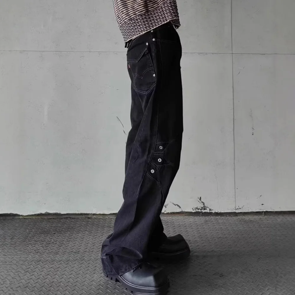 Summer New Men's Solid Color Straight Jeans American Retro Casual Fashion Trend Hip-Hop High Street Simple Loose Men's Bottoms