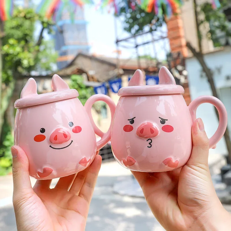 Cute Pig Shaped Ceramic Cup Japanese Cartoon Office Tea Coffee Mug Creative Gift Cup for Girls Milk Cup Set