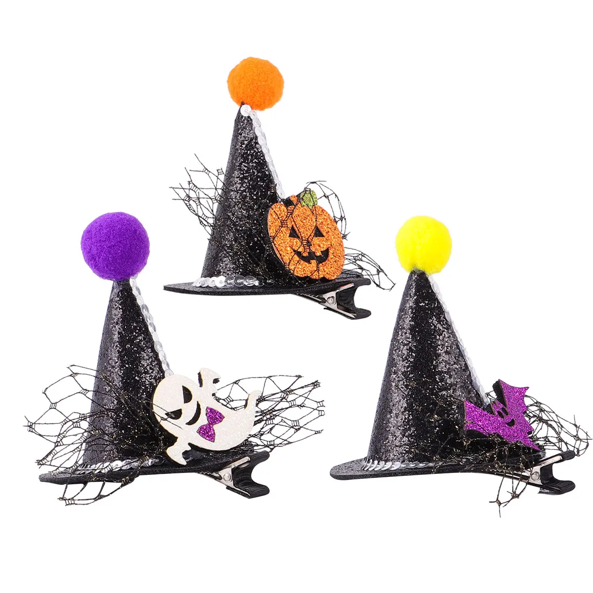 

3Pcs Tip Hat Hairpin Durable Safe Artificial Halloween Festival Party Decorative Headwear