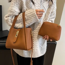 Toptrends Double Handle Small Tote Bucket Bags For Women 2024 Trend Designer Ladies Shoulder Crossbody Bag PU Leather Handbags