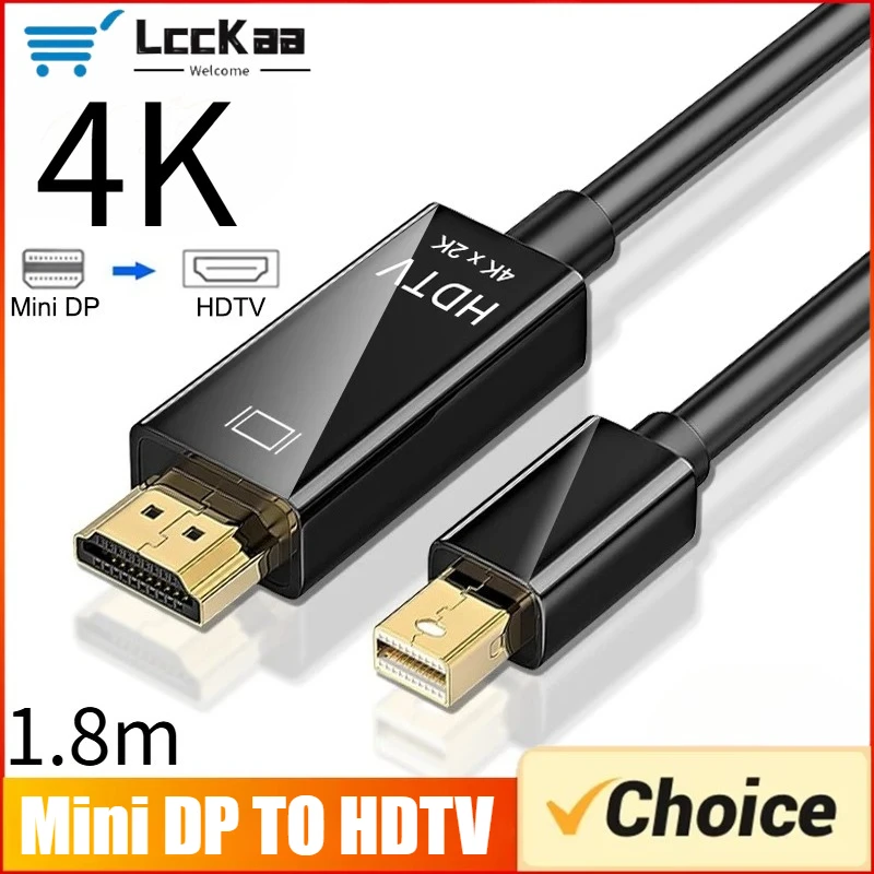 4K Mini DisplayPort To HDMI-compatible 1.8M DP to HDTV Cable Converter DP To HDMI-compatible Adapter for Laptop Projector Mac