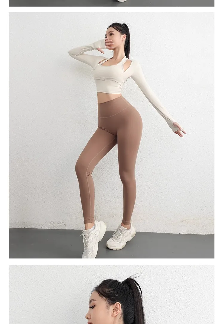 Herbst Sport Damen Oberteile Modische Langarm-Trainings-Tops mit Daumenlöchern Fitness Crop Yoga-Top – Detail 18