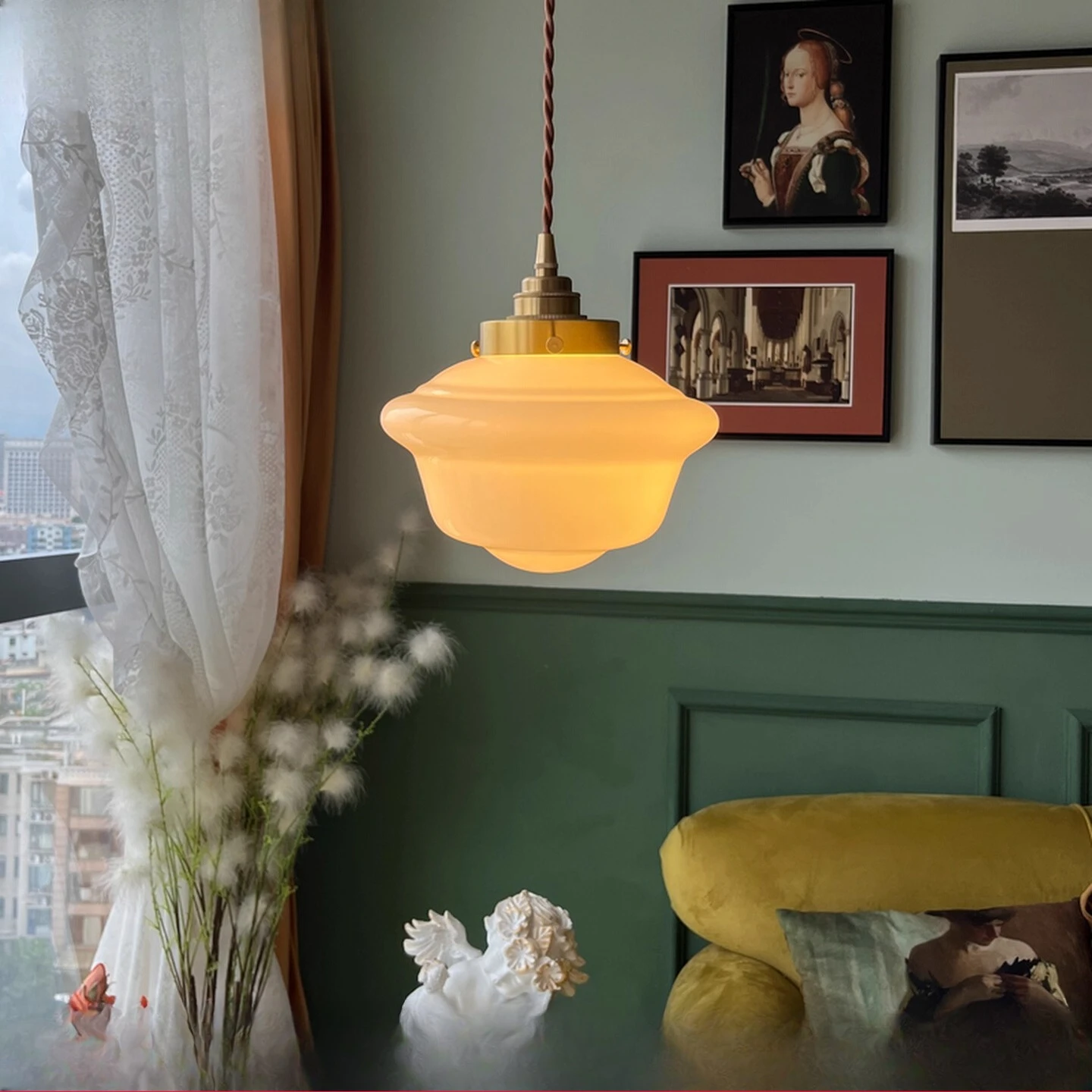 

Японский стиль, скандинавский минималистичный ретро-белый подвесной светильник, прикроватный балкон, спальня, кабинет, средневековый американский ресторан, стеклянная лампа