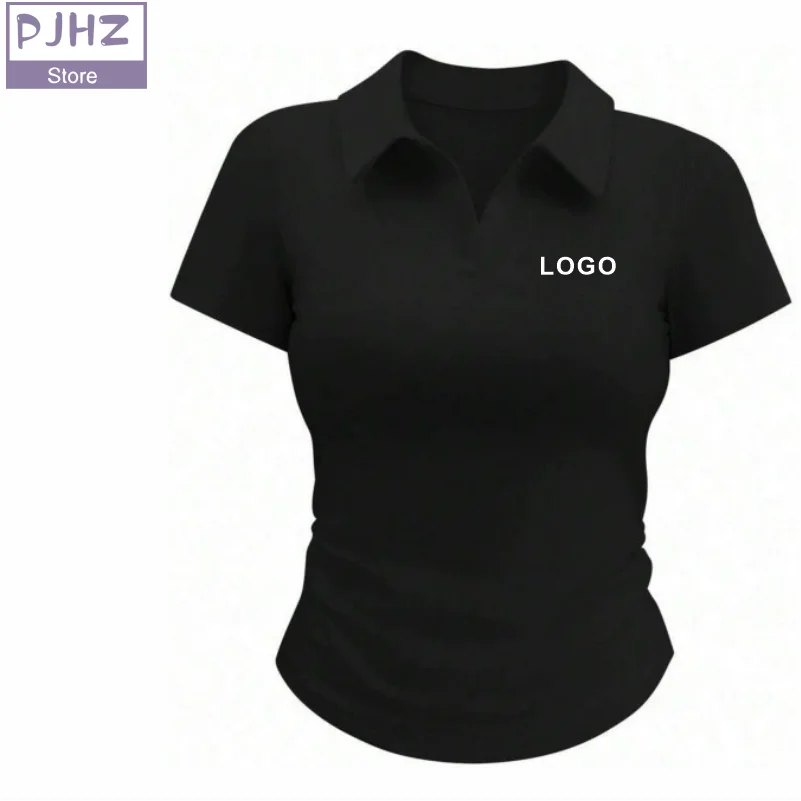 Polo de couleur unie pour femmes, chemise décontractée, Logo personnalisé, à la mode, Slim Fit, T-shirts à manches courtes, imprimé brodé