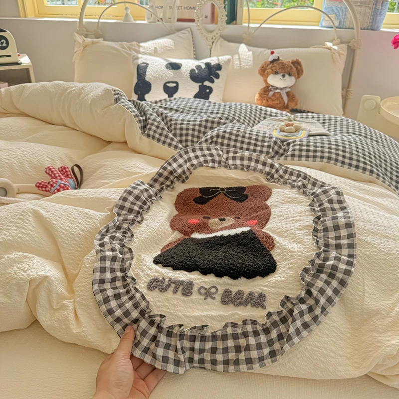 Jacquard Bedding Set Towel Embroidery Duvet Cover Pillowcase juego de cama Single Bed Linen Set Queen Bedclothes with Lace 침구세트