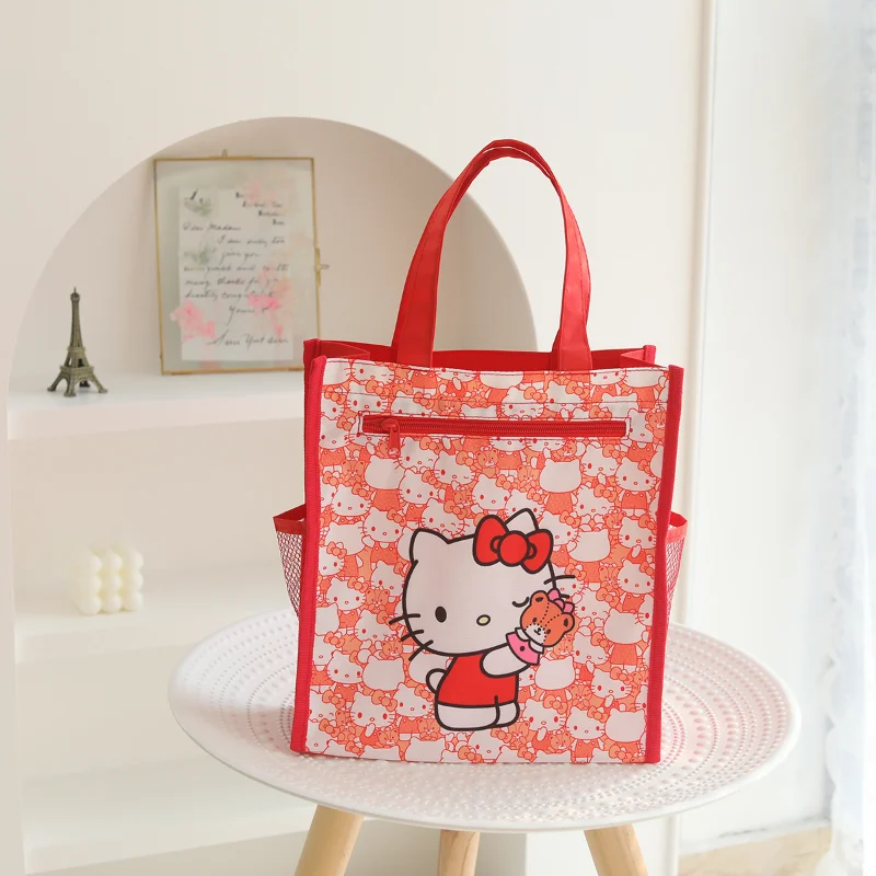 Cute cartoon Sanrio red Hello Kitty Oxford cloth waterproof portable double-layer tutoring bag student portable storage bag