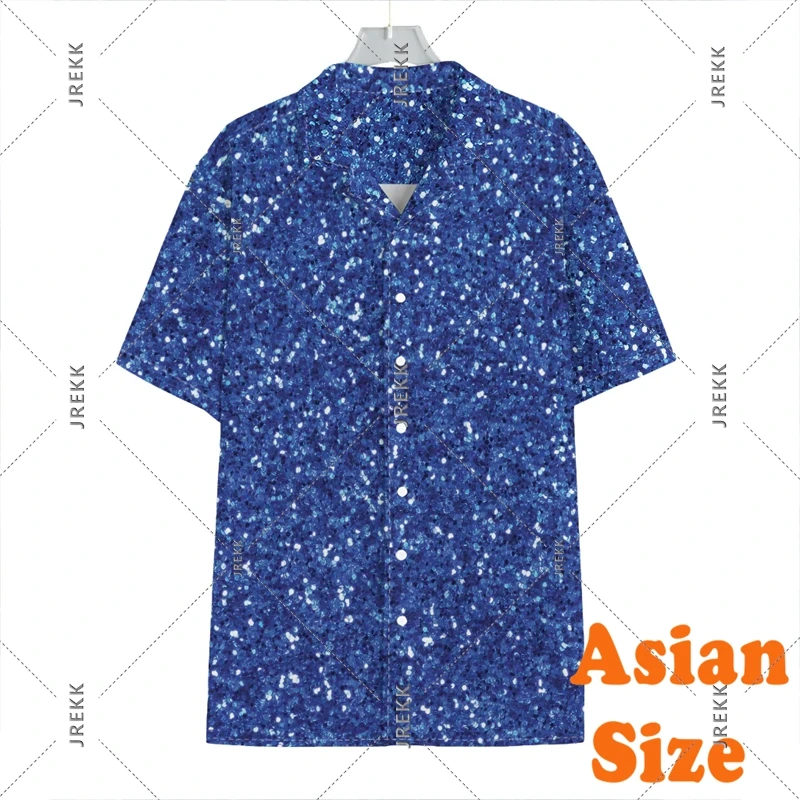 Sequins Glitter Print Hawaii Shirt Men\'s Clothing 3D Pattern Short Sleeve Button Shiny Shirts Summer Fashion Trend Party Blouse