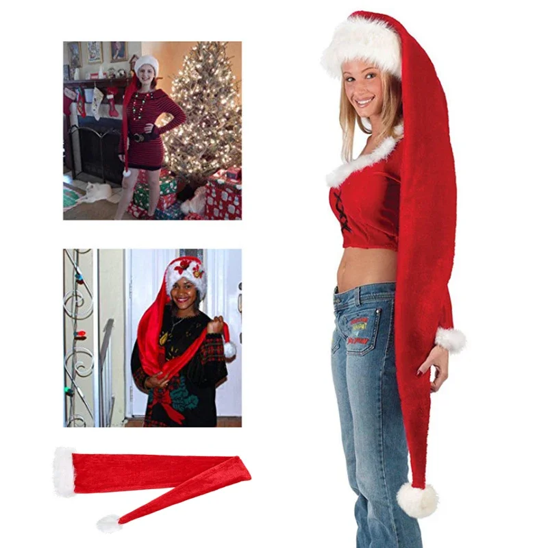 Super Long Adult Christmas Hat Red Caps Santa Hat for Christmas Party 155cm New Years Navidad Cap Non-woven Fabric Hat for Decor