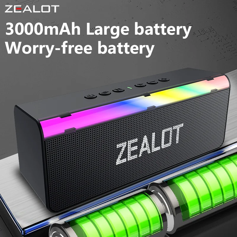 ZEALOT S72 20W Wireless Speakers, Dual Pairing, RGB light, 3000mAh Battery, Charging Cable, Booming bass.