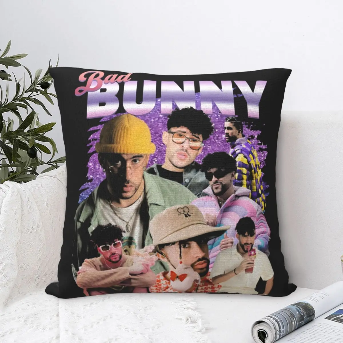 Bad Bunny Pillow Cover Hip Hop Singer Soft Pillow Case Cushion Cover Funny Pattern Pillowcases For Living Room Chair