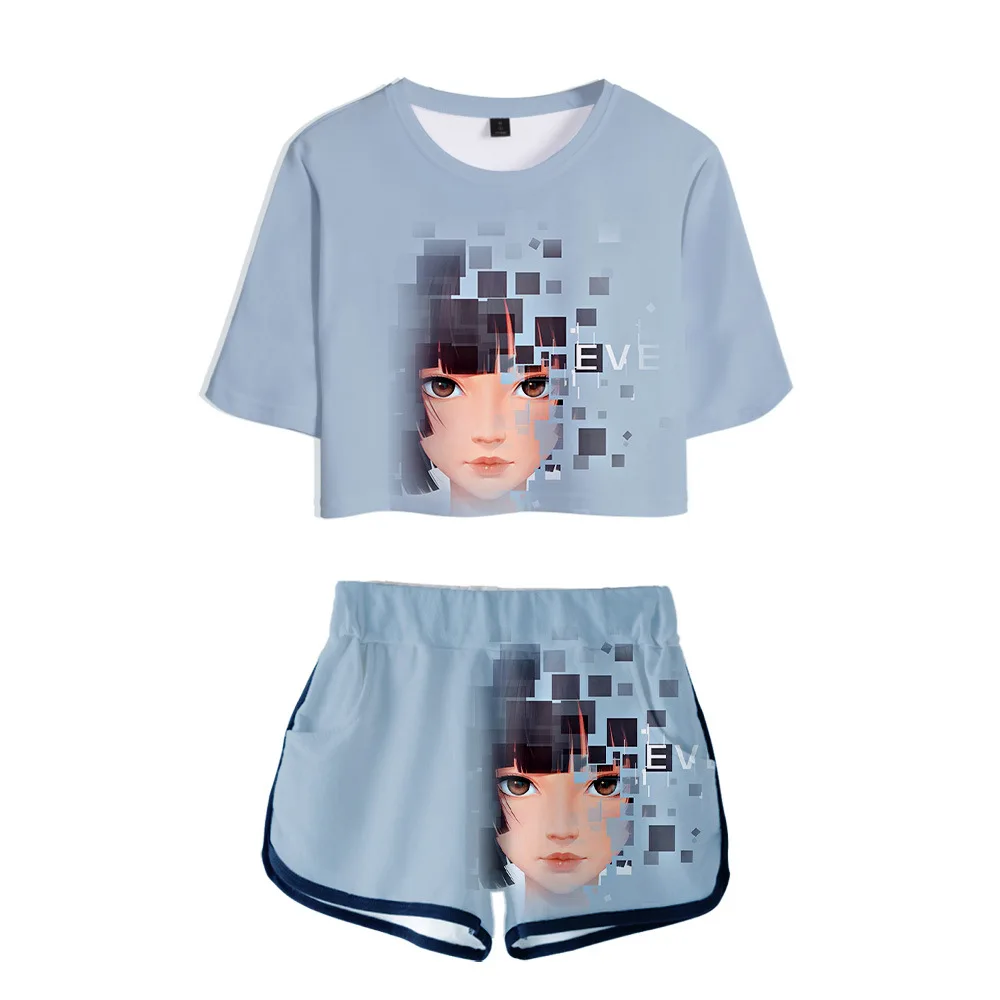 Fashion Youthful Design Ever Forward 3D Printed Two Piece Set Wo Sexy Shorts+lovely T-shirt Cute Dew navel Sport Girl suits