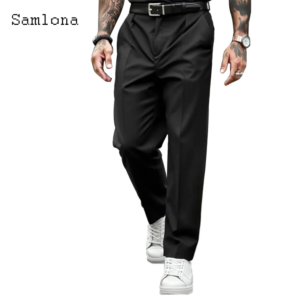 2025 الرجال بدلات الموضة الأنيقة السراويل البيضاء مستقيم Hotpants الذكور الكاحل طول بنطلون حجم كبير الرجال Sweatpants الأساسية غير رسمية