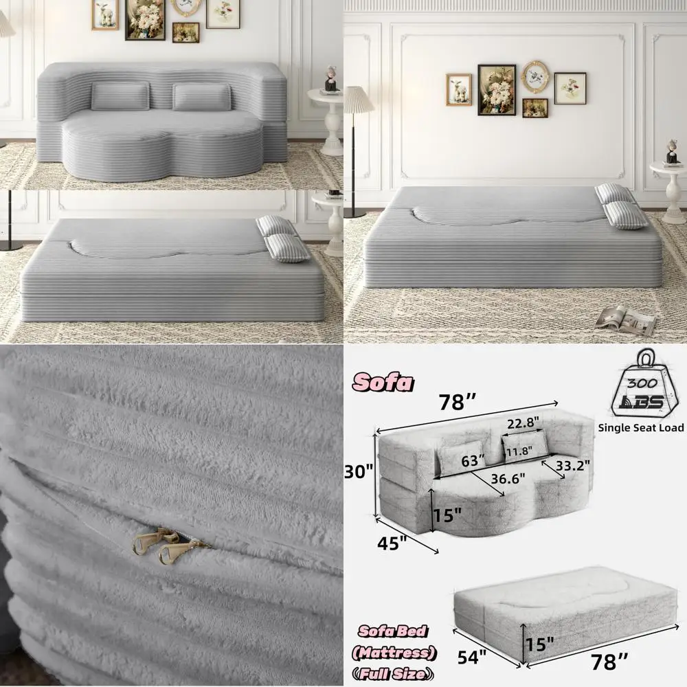 أريكة سرير قابلة للتحويل، مرتبة فوتون قابلة للطي بالحجم الكامل، سروال قصير 2 في 1، أريكة صالة أرضية، خيار جلوس مريح