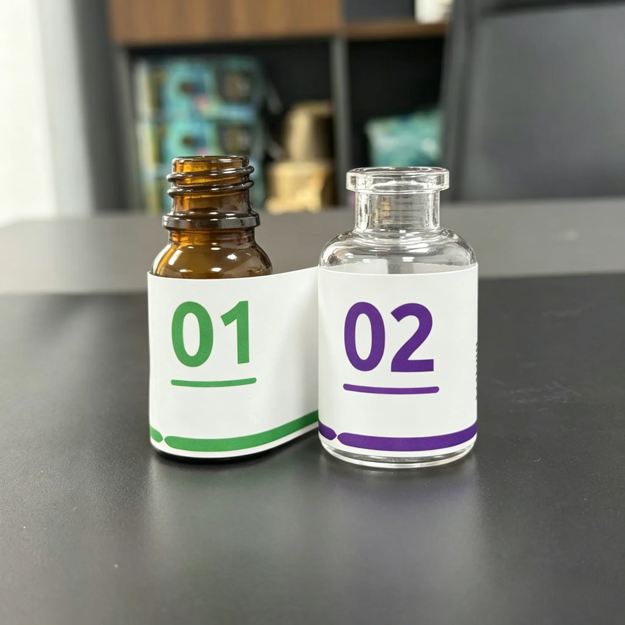 Heatproof Custom High‑Res Peptide Bottle Labels Waterproof Sharp Print Adhesive Stickers for 2ml & 10ml Small Bio Supplement Con