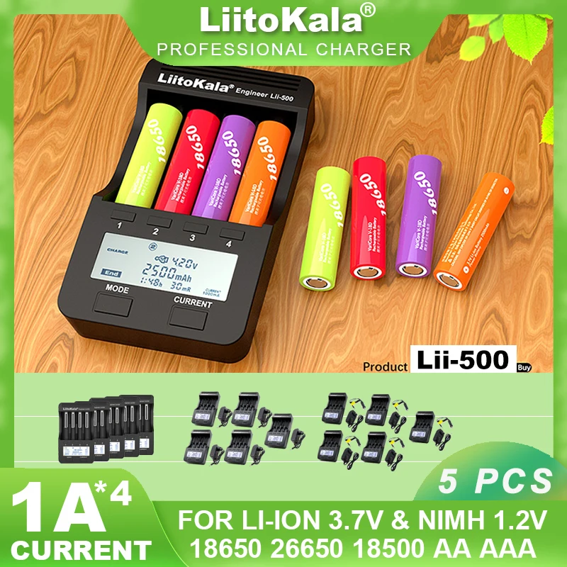 Liitokala Lii500 LCD Battery Charger, Charging 18650 3.7V 18350 18500 16340 25500 10440 14500 26650 1.2V AA AAA NiMH Battery