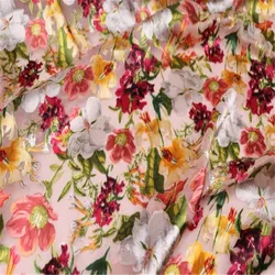 Bright Graceul Charming Floral Vivid Flower Soft Opal Silk Burn Out Fabric for Lady Wife Elegant Summer Dress