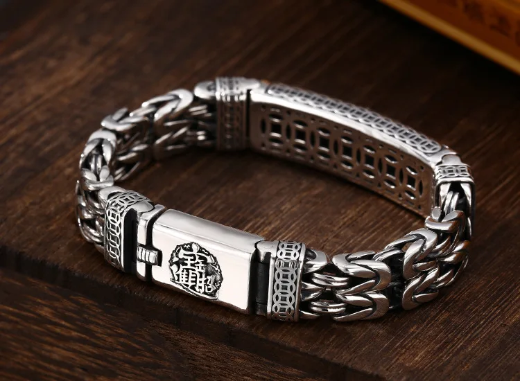 S925 Sterling Silver Treasure Attraction Money Pixiu Peace Pattern Bracelet Men's Trend Retro Ethnic Style Personalized Silver C