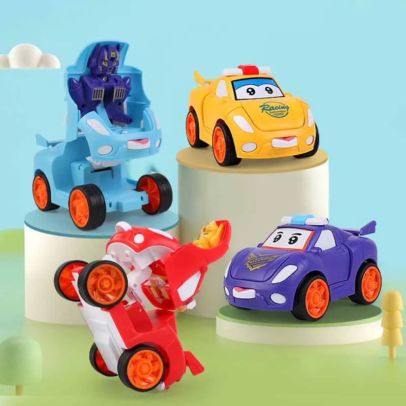 Creative Inertia Collision One-click Transformation Cartoon Car Toys Rotating Gliding Deformation Robot Boys Interactive Toys