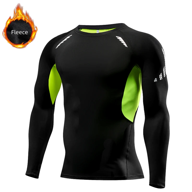 

Gym Fitness T Shirt Mens Long Sleeve Winter Boxing Jersey Men Rashguard Compression Shirt Motorcycle Tight T-Shirt Men Fleece