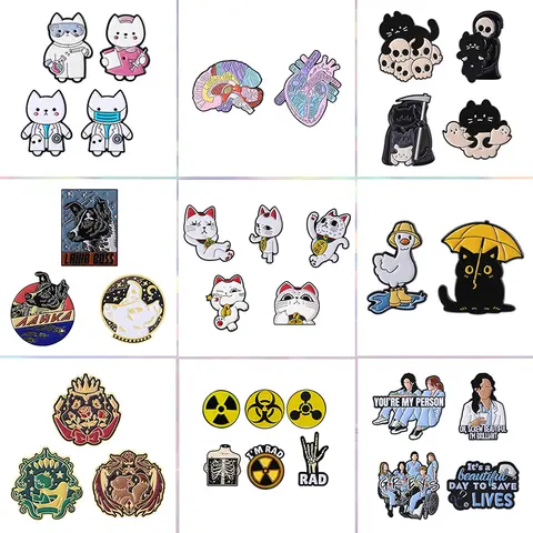 3-6Pcs/Set  Japanese Anime Lucky Cat Enamel Pins Anime Peripherals Prince Rose Fox Brooch Lapel Badge Jewelry Gifts for Friends