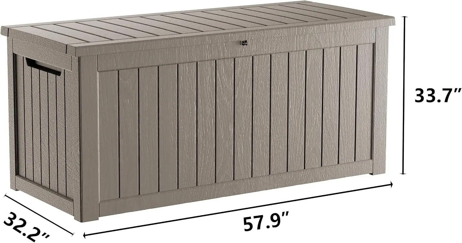 270 Gallon Lockable Resin Deck Box, Waterproof & UV-Resistant Outdoor Storage Box for Outdoor Cushion Storage, Garden Tools